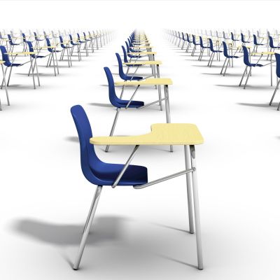 Right side view of endless school chairs.