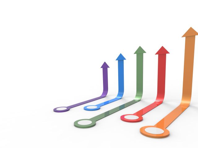 Colorful arrow. Growing business concept.3D rendering.